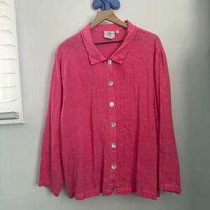 Hot Cotton 2X Linen Hot Pink Long Sleeve Button Up Shirt Resort Vacation Relaxed
